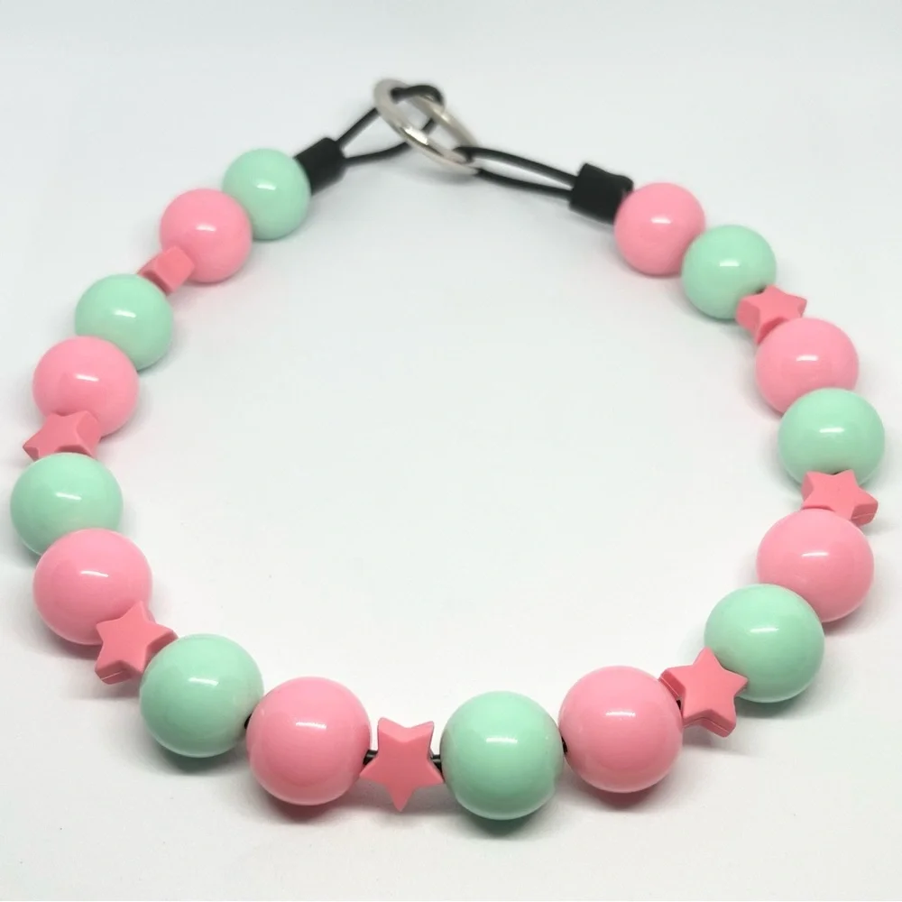Watermelon Pink & Seafoam Green Beaded Dog Collar Necklace Size Medium